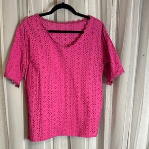 Unk Fuchsia Eyelet Short Sleeve Top